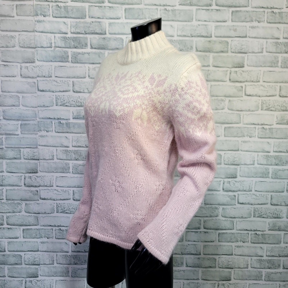 High Sierra Angora Wool Ombre Fair Isle Knit Sweater Pink Cream Made Hong Kong L - Picture 3 of 7